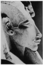 The profile of an Egyptian statue.