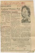 "Colored Women Pick Oklahoma Leader" article on Mrs. Myrtle Ollison, candidate for president of the National Association of Colored Women. 2 pages.