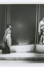 View of actors on stage; written on verso: Summer Theare 1958, "Tiger at the Gates" - June Walker, Malbour Watson, and Nese Harper.