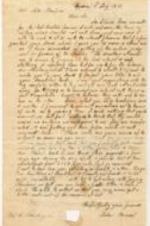 A letter to Seth Thompson from John Brown regarding land debts. 2 pages.