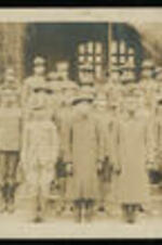 Unidentified soldiers in front of Stone Hall.