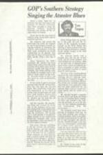 Newspaper article discussing the resignation of Lee Atwater, chairman of the Republican National Committee, from the board of trustees of Howard University after students protested his appointment. Atwater had been criticized for his history of using racist political tactics, and the students argued that he did not represent the black agenda represented by the historically-Black college. 1 page.