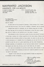 A letter from Maynard Jackson to Larry Howell about vising from Valdosta.