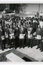Group portrait of attendees at Howard-Harreld Hall Ground Breaking Ceremony in 1967.