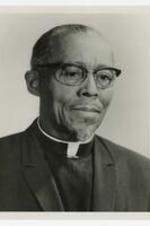 Portrait of Bishop Frederick D. Jordan wearing a clerical collar. Written on verso: Bishop Frederick D. Jordan, 1st Vice President of the National Council of Churches, 1970-1972.