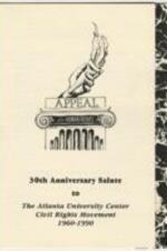 An invitation booklet for the commemoration event of the Atlanta University Center Civil Rights Movement. 5 pages.