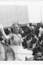 Miss Atlanta waves to the crowd during WSB's Fourth of July Parade. Written on accompanying document: Miss Atlanta 1969.