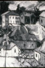 A slide of an oil painting done by Hale Woodruff entitled "Atlanta Landscape."