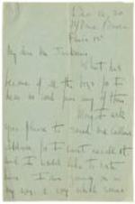 Correspondence from Elizabeth Prophet to Harold Jackman asking for an address.