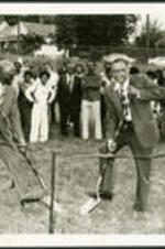 Dr.Vivian Wilson Henderson and unidentified man at the groundbreaking ceremony of the Vivian W. Henderson Physical Education Center.