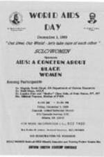 A flyer advertising a World AIDS Day event around the topic "AIDS: A Concern About Black Women" and handwritten notes on the back of three flyer pages. 4 pages.