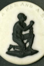 Medallion featuring a cameo of an enslaved person. Written on recto: Am I Not A Man And A Brother?