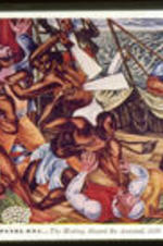 A color slide of the first panel of the Amistad Mutiny murals at Talladega College.