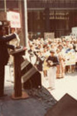 Reverend Joseph E. Lowery speaks to a crowd at a rally for religious freedom in Chicago, Illinois.