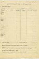 Blank questionnaire for Negro Families that captures demographics, social activities, birthplace, occupation, and date of arrival to Atlanta. 3 pages.