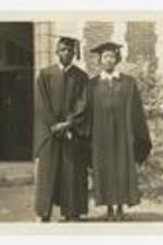 Written on verso: Clark University Salutatorian, Marion M. Curry, Valedictorian, Alvenna Swanson, 1938, Old campus.