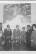 Southern Christian Leadership Conference leadership members and representatives from the Nicaraguan delegation are shown gathered together in the SCLC headquarter's conference room. At center is Nicaraguan leader Daniel Ortega. SCLC President Joseph E. Lowery is to the right in the photograph, standing alongside Ortega's wife, Rosario Murillo de Ortega. For more information about the Ortegas' visit to Atlanta, see pages 34-37 in the December-January 1984-1985 SCLC Magazine issue: http://hdl.handle.net/20.500.12322/auc.199:07388.