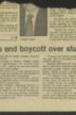 Newspaper article discussing the return of about 500 Black students in McIntosh County, Georgia to public schools following a four-week boycott. The boycott was in response to the expulsion of two Black high school students who allegedly attacked a white teacher. The boycott ended pending a decision from a federal judge on whether the two students should be reinstated. 1 page.