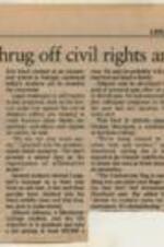 The article, "Students Shrug Off Civil Rights Anniversary", by David Pendered is about Atlanta students uninterested in civil rights anniversary commemoration. Fewer than 30 students attended the 40th-anniversary event commemorating Atlanta's Black student civil rights movement. Legal challenges to affirmative action programs are winning in court because some Blacks are apathetic and others oppose set-asides, according to Atlanta Mayor Bill Campbell. 1 page.