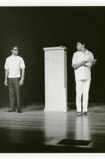 View of actors on stage. Left- Michael Stubblefield; right, Edward Billups.