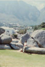 Joseph E. Lowery is shown sitting on rocks in Cape Town, South Africa.