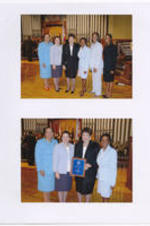 Two digital photos printed on photo paper featuring Evelyn G. Lowery with Spelman College representatives and others at an awards ceremony at which Lowery received the Local Community Service Award.