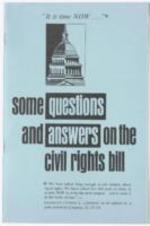 Booklet describing protecting voting rights, relief against discrimination in public places, desegregation of public places and schools, equal opportunity, and other civil rights. 14 pages.
