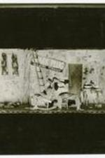 View of actors on stage. Written on verso: The University Players Production The End of the Beginning, 1941-42.