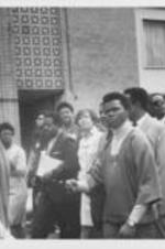 Juanita Abernathy, Ralph D. Abernathy, and Evelyn G. Lowery are shown marching with others on a street in Memphis, Tennessee as part of the Poor People's Campaign.