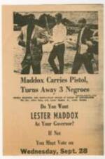 A flier urging Georgians to vote against Lester Maddox for Governor. 1 page.