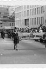 The Women's Army Corps Band performs during the parade. Written on accompanying document: Military units - one of the things the parade is all about.