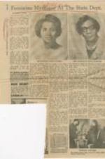 "Feminine Mystique at the State Dept." article on women, Ambassador Patricia Harris and Mrs. Charlotte Moton Hubbard, working at The State Department. 1 page.