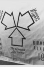 A Southern Christian Leadership Conference banner with the words "Basic Issues - Human Rights - The Grand Alliance" with three arrows pointing to a central point is shown.