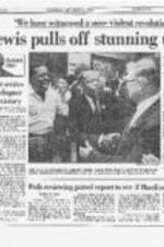 Newspaper clippings about John Lewis winning the Democratic nomination for the 5th Congressional District.