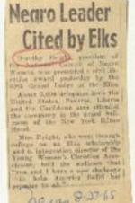"Negro Leader Cited by Elks" article on Grand Lodge of the Elks honoring Dorothy Height. 1 page.