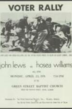 Flyer for a voter rally featuring John Lewis and Hosea Williams in Selma Alabama, along with a VEP request for payment form. 2 pages.