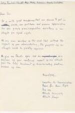A handwritten letter from the Committee on Communication and the Appeal For Human Rights to College presidents. The letter describes how the committee is grateful for the college presidents' support against racial discrimination. The committee recognizes that the presidents' administration had significantly improved their movement's progress and would be stagnant without them. The committee further thanks the college presidents and expresses their desire to continue supporting their goal. 1 page.