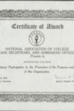 Certificate presented to Morehouse for participation in the National Association of College Deans, Registrars and Admission Officers.