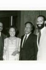 Written on verso: (L-R) Judge Jerome Farris, Mrs. Gloster, Alex Haley, Michael Lomay Commencement, 1978.