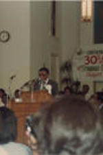 Southern Christian Leadership Conference (SCLC) President Joseph E. Lowery is shown speaking at New Zion Baptist Church during the 30th Annual SCLC Convention in New Orleans, Louisiana.