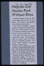 Newspaper clipping about the transfer of Mozley Park to Black citizens. Text from slide presentation: Eventually Mozley Park and surrounding areas became home to more and more Blacks, as whites fled to the outlying suburbs. In April, 1954, Mozley Park, the park, was officially designated for use by Blacks, reflecting the segregationist policies which were still prevalent at that time.