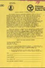 An information and sign-up sheet from the Citizens Against Nuclear War organization regarding their Peace Education Networks program. 2 pages.