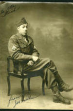 Portrait of Joe Wardlaw, a friend of the Hendersons, in military uniform. Written on recto: To the [?]sh From Joe Wardlow