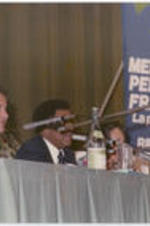 Joseph E. Lowery is shown speaking as one of the panelists for the Meeting Per L'amicizia Fra I Popoli, the Meeting of Friendship Among the People, in Rimini, Italy. For more details about this event, see page 43 of the September-October 1980 SCLC Magazine: http://hdl.handle.net/20.500.12322/auc.199:07014.