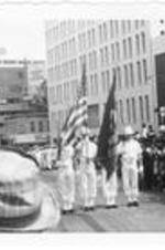 Members of the U.S. Navy Color Guard participate in WSB's Fourth of July Parade. Written on accompanying document: U.S. Navy Color Guard.