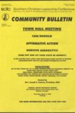 Two flyers advertising a Southern Christian Leadership Conference (SCLC) town hall meeting to be held on April 6, 1995 to discuss affirmative action. 2 pages.