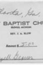 A contribution slip from the First Baptist Church.