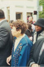 At forefront of the photo, from left to right, Reverend Al Sharpton, Reverend Jesse Jackson, Evelyn G. Lowery, and Ruby Shinhoster march with others.
