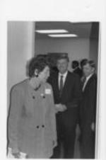 Evelyn G. Lowery, founder and convener of SCLC/WOMEN, leads Vice President Daniel Quayle out of a room during his visit to the SCLC/WOMEN Learning Center.