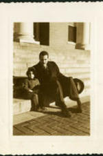 Brailsford R. Brazeal sits on campus steps with his daughter, Ernestine Walton Brazeal.